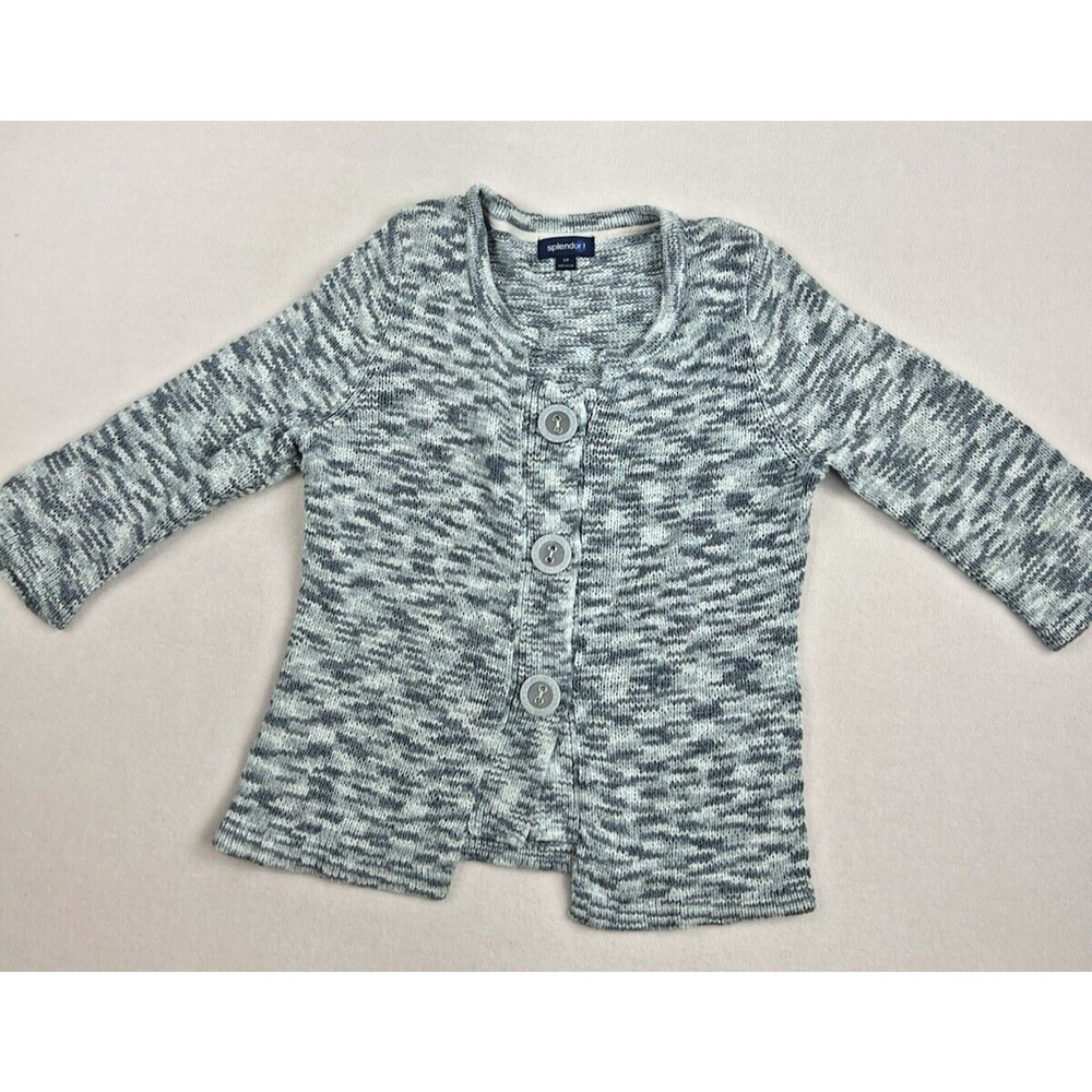 Women’s Splendor! Cardigan Sweater‎ Button 100% Cotton Blue Large Long Sleeves S
